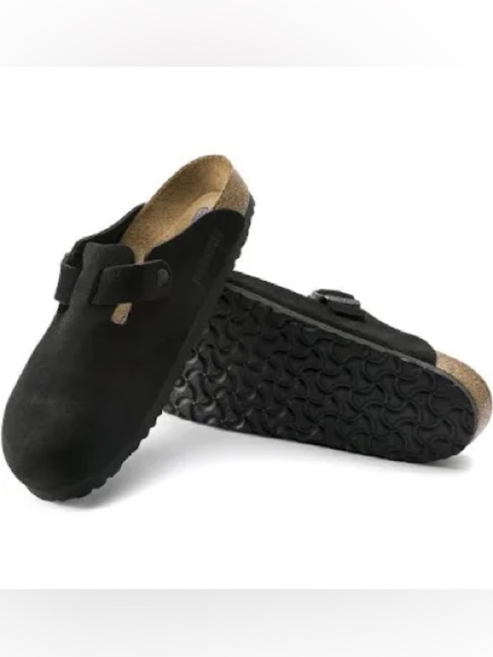 Birkenstock Boston Soft Footbed Black Suede Slip-On Clog with Buckle
